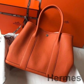 Hermes Garden Party 36 Bag In Orange Clemence Leather