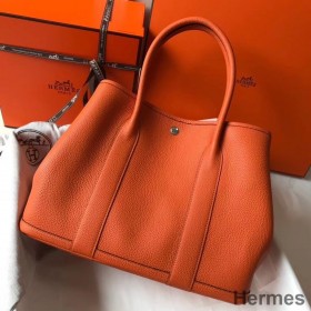 Hermes Garden Party 36 Bag In Orange Clemence Leather