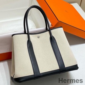 Hermes Garden Party 36cm Bag in Toile and Black Leather