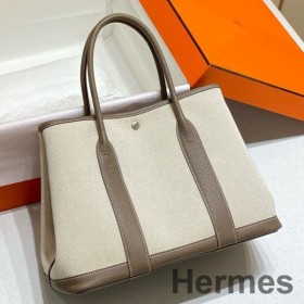 Hermes Garden Party 36cm Bag in Toile and Taupe Leather