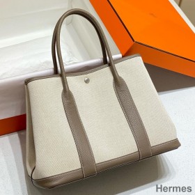 Hermes Garden Party 36cm Bag in Toile and Taupe Leather