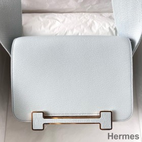 Hermes Geta Handmade Bag In Blue Brume Chevre Mysore Leather