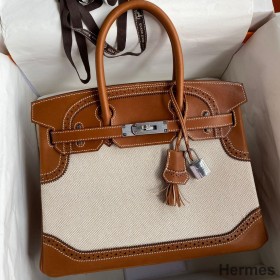 Hermes Ghillies Birkin 30cm Limited - edition Bag In Toile & Gold Swift Leather