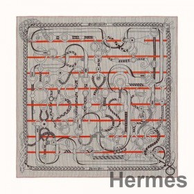 Hermes Grey/Orange Panoplie Equestre Eyeliner Shawl 140