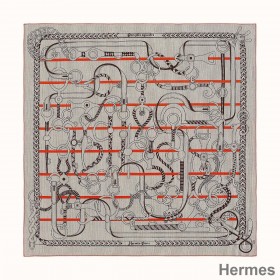 Hermes Grey/Orange Panoplie Equestre Eyeliner Shawl 140