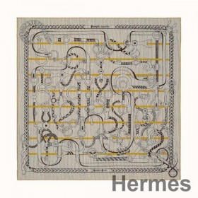 Hermes Grey/Yellow Panoplie Equestre Eyeliner Shawl 140