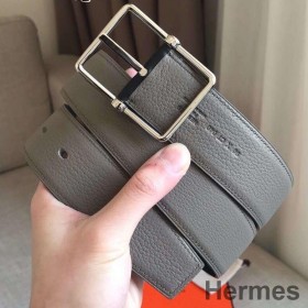 Hermes Grey Saddle 38MM Reversible Belt