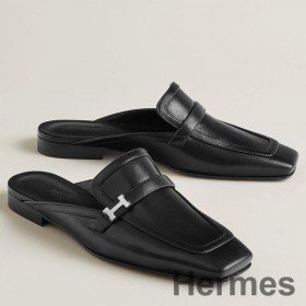 Hermes Groupie Mules in Black Calfskin