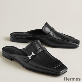 Hermes Groupie Mules in Black Calfskin