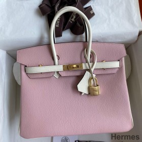 Hermes HSS Birkin 25 Bicolor Bag in Pink and Craie Chevre Mysore Leather