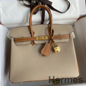 Hermes HSS Birkin 25 Bicolor Bag in Trench and Gold Epsom Calfskin