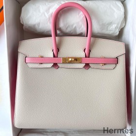Hermes HSS Birkin 25 Sellier Bag in Craie and Rose Confetti Epsom Calfskin
