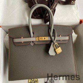 Hermes HSS Birkin 25 Sellier Bag in Etain and Gris Mouette Epsom Calfskin