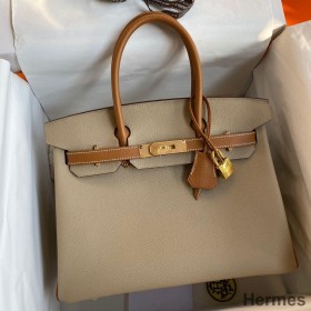 Hermes HSS Birkin 30 Bicolor Bag in Trench and Gold Epsom Calfskin