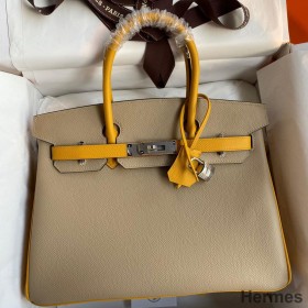 Hermes HSS Birkin 30 Bicolor Bag in Trench and Yellow Epsom Calfskin