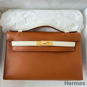 Hermes HSS Kelly Pochette Bicolor Bag in Gold and Craie Swift Calfskin