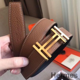 Hermes H Au Carre Belt Buckle & Brown 32mm Strap