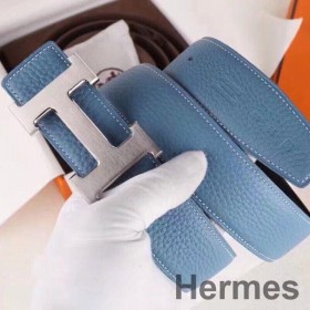 Hermes H Belt Buckle & Blue Clemence 32 MM Strap