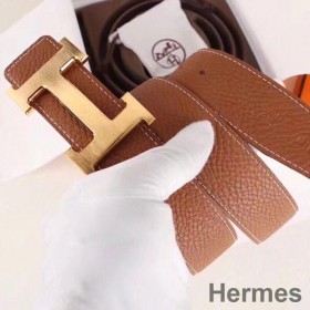 Hermes H Belt Buckle & Brown Clemence 32 MM Strap
