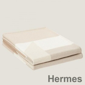 Hermes H Drapeau Blanket in Naturel and Grege Cashmere