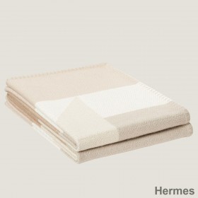 Hermes H Drapeau Blanket in Naturel and Grege Cashmere