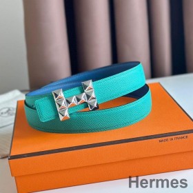 Hermes H Medor Reversible Belt 24MM in Green Epsom Leather