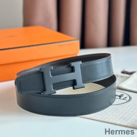 Hermes H Reversible 32MM Belt with Matte Buckle in Chocolate Clemence Leather