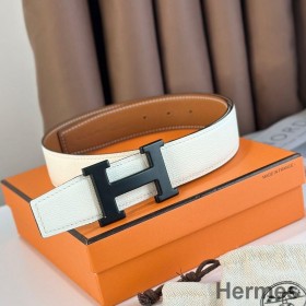 Hermes H Reversible 38MM Belt with matte Buckle in White and Gold Epsom Leather