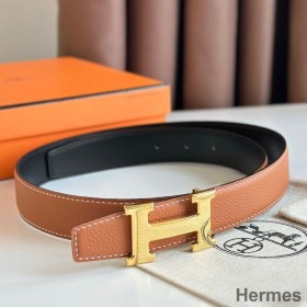 Hermes H Reversible Belt 32MM in Grey Clemence Leather