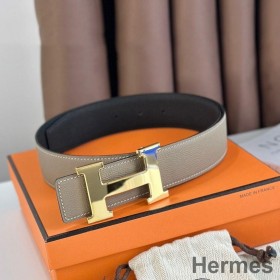 Hermes H Reversible Belt 38MM in Grey and Black Epsom Leather