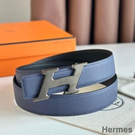 Hermes H Speed Reversible Belt 32MM in Blue Saphir Epsom Calfskin