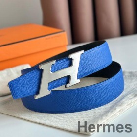 Hermes H Speed Reversible Belt 32MM in Blue and Green Epsom Calfskin