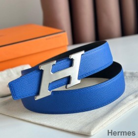 Hermes H Speed Reversible Belt 32MM in Blue and Green Epsom Calfskin