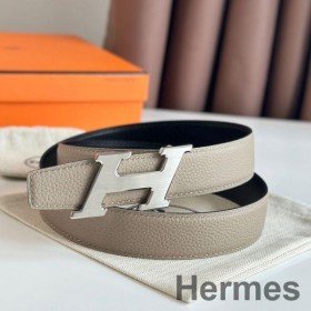 Hermes H Speed Reversible Belt 32MM in Grey Clemence Leather