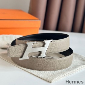 Hermes H Speed Reversible Belt 32MM in Grey Clemence Leather