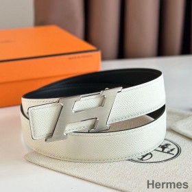 Hermes H Speed Reversible Belt 32MM in White Epsom Calfskin