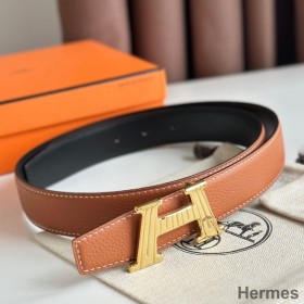 Hermes H Take Off Reversible Belt 32MM in Gold Clemence Leather