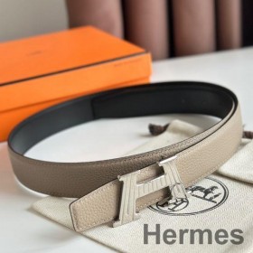 Hermes H Take Off Reversible Belt 32MM in Grey Clemence Leather