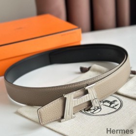 Hermes H Take Off Reversible Belt 32MM in Grey Clemence Leather