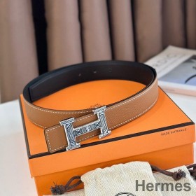 Hermes H Touareg Reversible Belt 32MM in Gold Epsom Leather