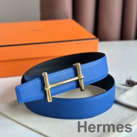 Hermes H d'Ancre Reversible Belt 32MM in Blue and Black Epsom Calfskin