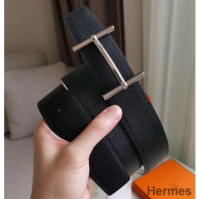 Hermes H d'Ancre Reversible Belt In Black/White Epsom Leather