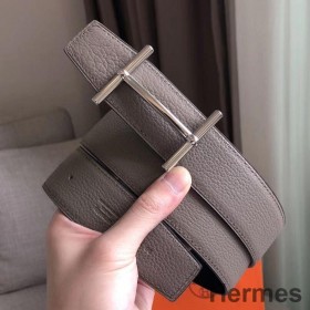 Hermes H d'Ancre Reversible Belt In Grey/Noir Leather