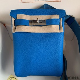 Hermes Hac a Dos PM Backpack in Blue Hydra Clemence Leather