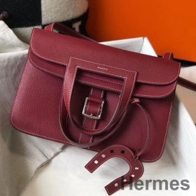 Hermes Halzan 31cm Bag In Bordeaux Clemence Leather