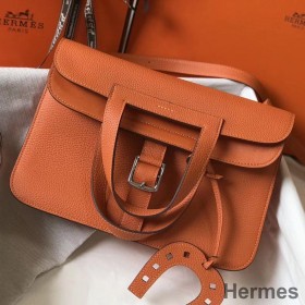 Hermes Halzan 31cm Bag In Orange Clemence Leather