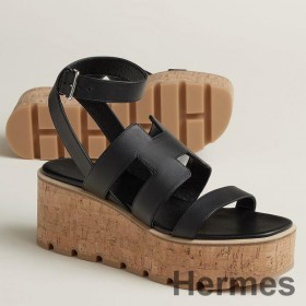 Hermes Havane 30 Sandals in Black Calfskin Leather