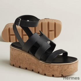 Hermes Havane 30 Sandals in Black Calfskin Leather