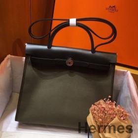 Hermes Herbag Zip 31cm Bag In Black And Canopee