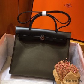 Hermes Herbag Zip 31cm Bag In Black And Canopee